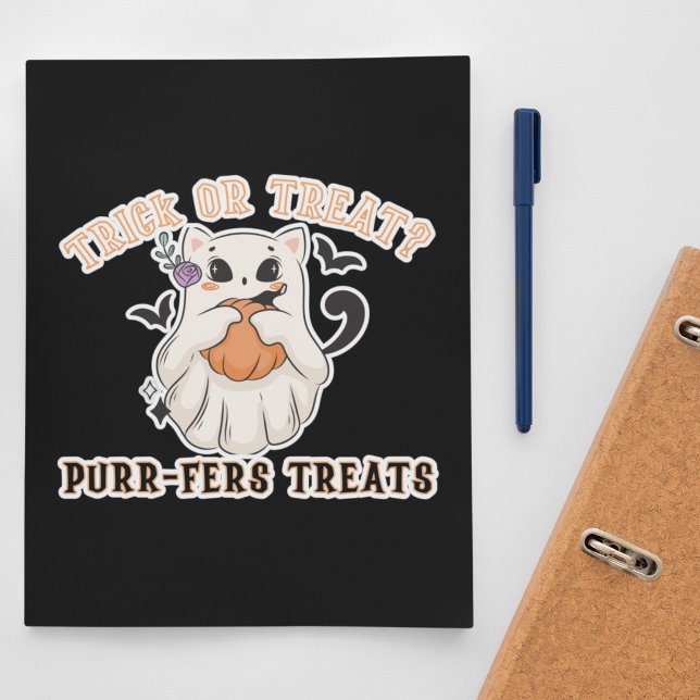 Trick or Treat? Purr-fers Treats! Funny ghost Cat Classic Round Sticker (Trick or treat? Cute ghost cat)