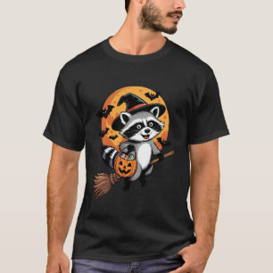 Trick or Treat Raccoon Witch Halloween Pumpkin Can T-Shirt