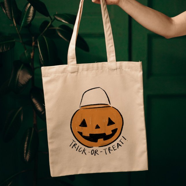 Trick or Treat Retro Pumpkin Bucket Halloween Tote Bag (Trick or Treat Retro Pumpkin Bucket Illustration Halloween Tote Bag)