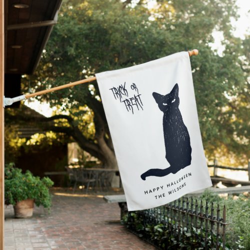 Trick or Treat _ Scary Black Cat Halloween  House Flag