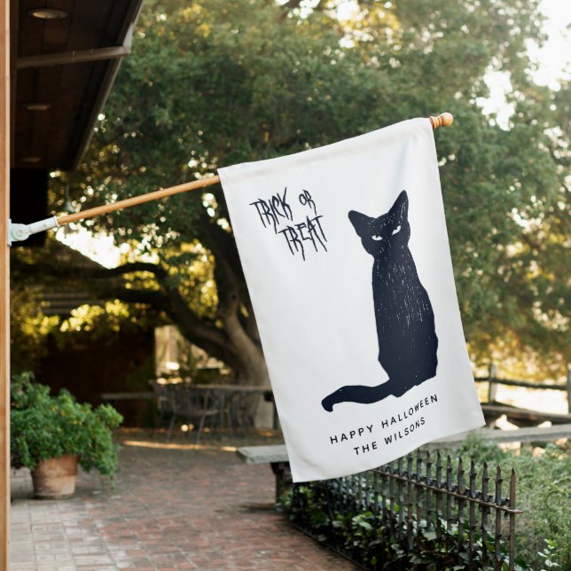 Trick or Treat - Scary Black Cat Halloween  House Flag (In SItu)