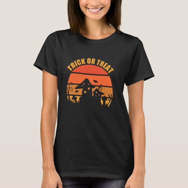 Trick or Treat Scary Halloween Haunted House Spook T-Shirt (Front)
