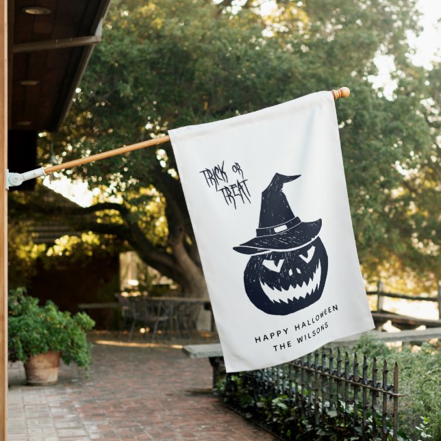 Trick or Treat - Scary Jack O Lantern Halloween House Flag (In SItu)