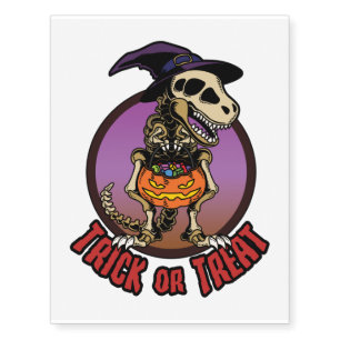 Trick or Treat Scary Skeleton T-Rex Dino Witch Temporary Tattoos