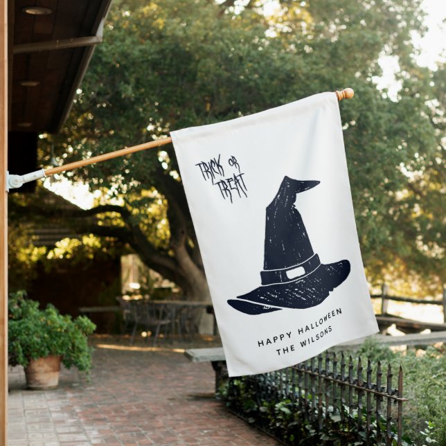 Trick or Treat - Scary Witch Hat Halloween House Flag (In SItu)