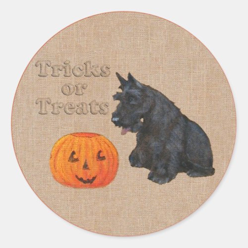 Trick or Treat Scottie Dog Classic Round Sticker