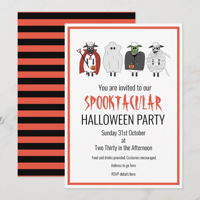 Trick or Treat Sheep in Costumes Halloween Party Invitation (Front/Back)