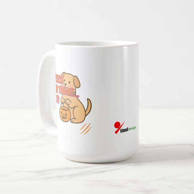 Trick or Treat… Sit! Funny Halloween Dog Desig Coffee Mug (Front Left)