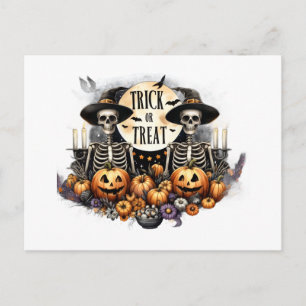 Trick or Treat Skeletons Halloween Postcard