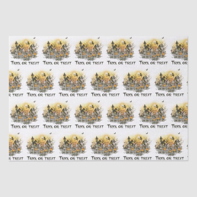 Trick or Treat Skeletons Witch White Halloween Tissue Paper (Front)