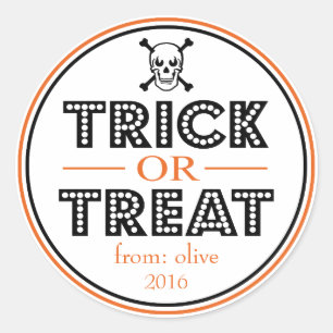 Trick Or Treat Skull & Crossbones (Black / Orange) Classic Round Sticker
