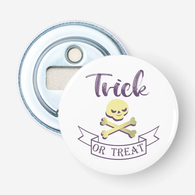 Trick or treat skull crossbones Halloween ribbon Bottle Opener (Front)
