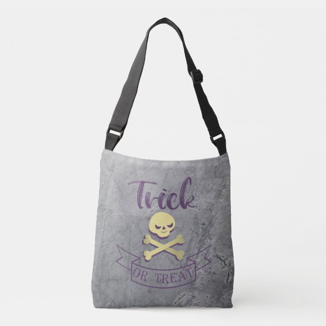 Trick or treat skull crossbones Halloween ribbon Crossbody Bag (Front)