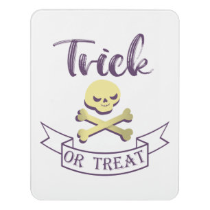 Trick or treat skull crossbones Halloween ribbon Door Sign