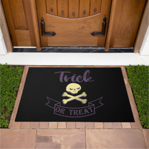 Trick or treat skull crossbones Halloween ribbon Doormat
