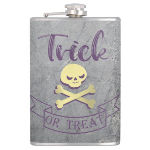 Trick or treat skull crossbones Halloween ribbon Flask