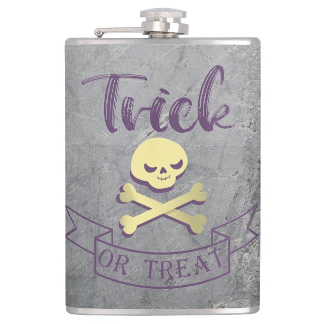Trick or treat skull crossbones Halloween ribbon Flask (Front)