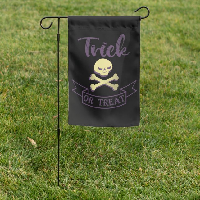 Trick or treat skull crossbones Halloween ribbon Garden Flag (In SItu)
