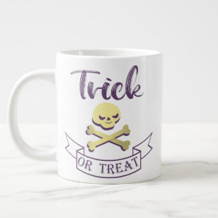 Trick or treat skull crossbones Halloween ribbon Giant Coffee Mug