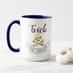 Trick or treat skull crossbones Halloween ribbon Mug