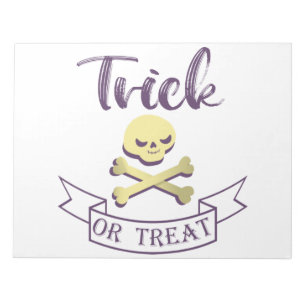 Trick or treat skull crossbones Halloween ribbon Notepad