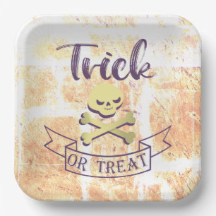 Trick or treat skull crossbones Halloween ribbon Paper Plates