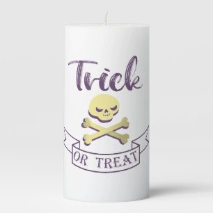 Trick or treat skull crossbones Halloween ribbon Pillar Candle