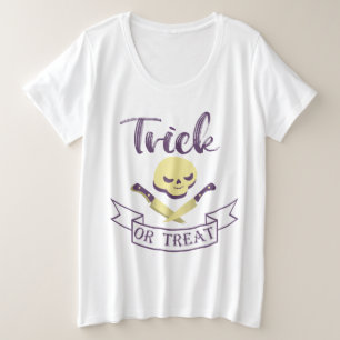 Trick or treat skull crossbones Halloween ribbon  Plus Size T-Shirt