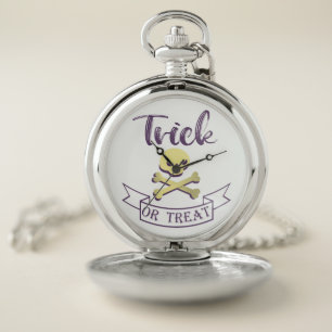 Trick or treat skull crossbones Halloween ribbon Pocket Watch
