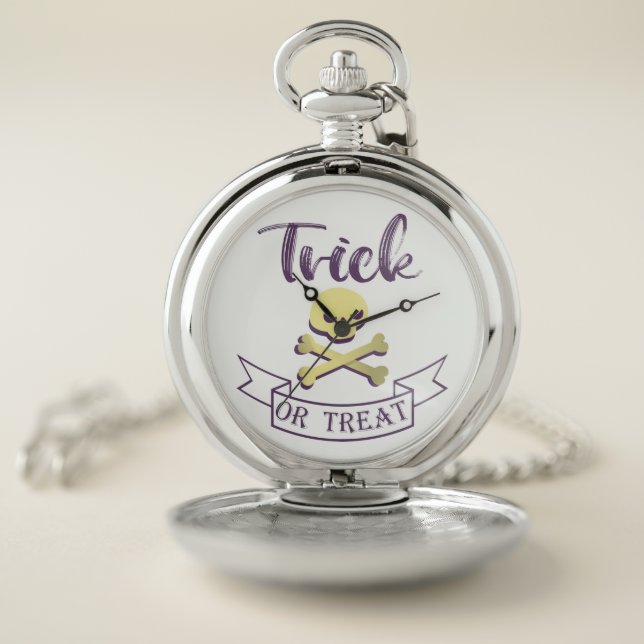 Trick or treat skull crossbones Halloween ribbon Pocket Watch (Inside)