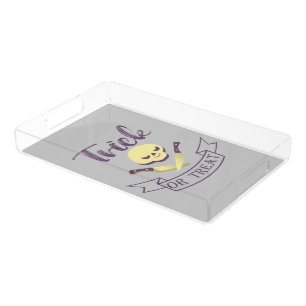 Trick or treat skull crossbones Halloween ribbon T Acrylic Tray