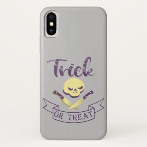 Trick or treat skull crossbones Halloween ribbon T iPhone X Case