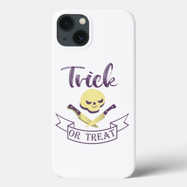 Trick or treat skull crossbones Halloween ribbon T Case-Mate iPhone Case (Back)