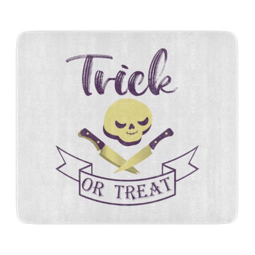 Trick or treat skull crossbones Halloween ribbon T Cutting Board