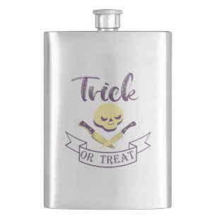 Trick or treat skull crossbones Halloween ribbon T Flask