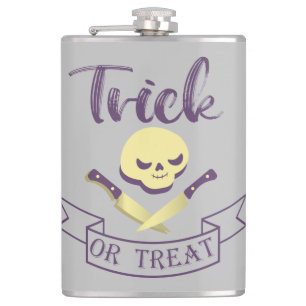 Trick or treat skull crossbones Halloween ribbon T Flask