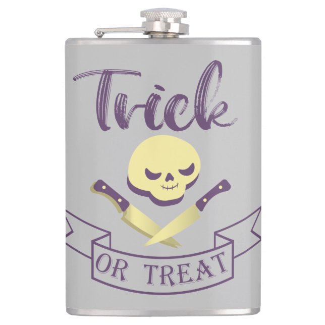 Trick or treat skull crossbones Halloween ribbon T Flask (Front)