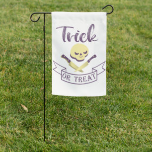 Trick or treat skull crossbones Halloween ribbon T Garden Flag