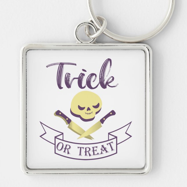 Trick or treat skull crossbones Halloween ribbon T Keychain (Front)
