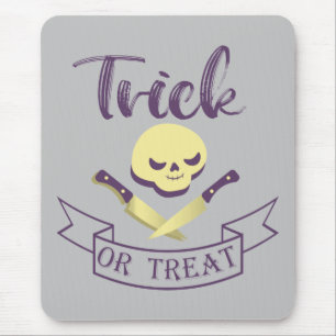 Trick or treat skull crossbones Halloween ribbon T Mouse Pad