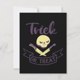 Trick or treat skull crossbones Halloween ribbon T Note Card