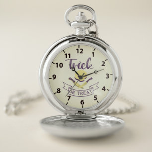 Trick or treat skull crossbones Halloween ribbon T Pocket Watch