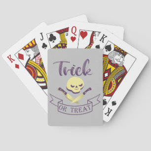 Trick or treat skull crossbones Halloween ribbon T Poker Cards