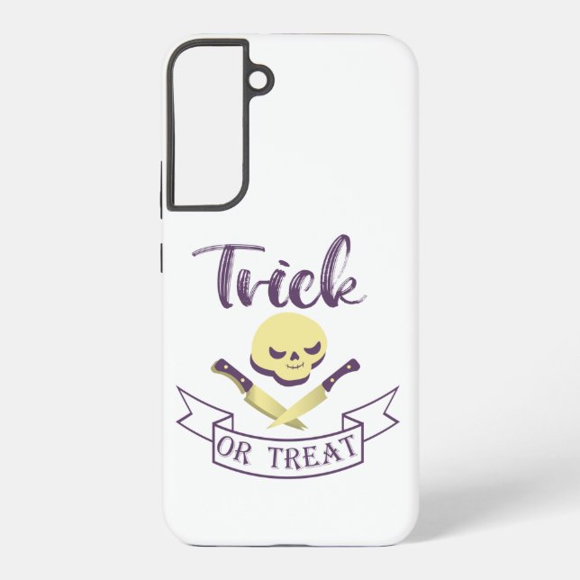 Trick or treat skull crossbones Halloween ribbon T Samsung Galaxy Case (Back)