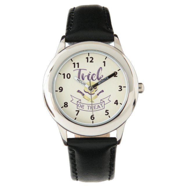 Trick or treat skull crossbones Halloween ribbon T Watch (Front)