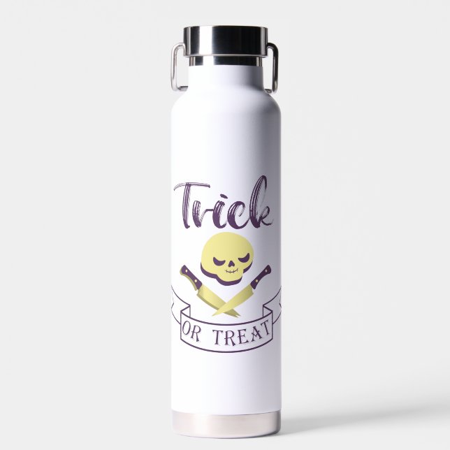 Trick or treat skull crossbones Halloween ribbon T Water Bottle (Front)