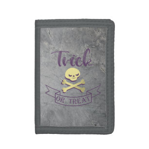 Trick or treat skull crossbones Halloween ribbon Trifold Wallet