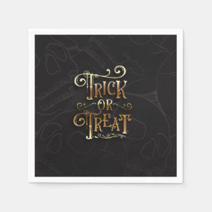 Trick or Treat Skulls Black & Gold Halloween Party Napkins