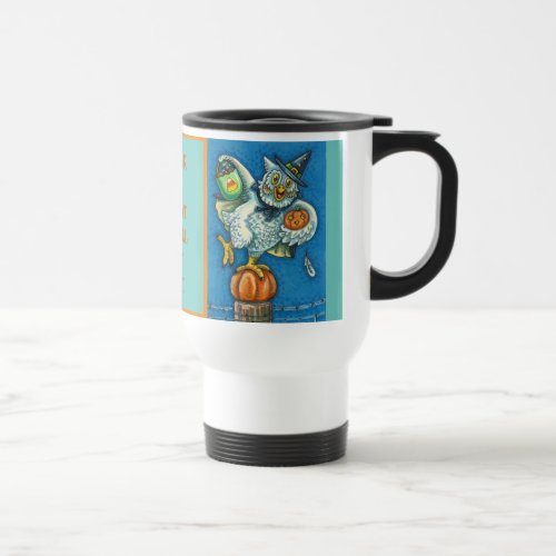 TRICK OR TREAT SMELL MY FEET HALLOWEEN OWL FUNNY TRAVEL MUG