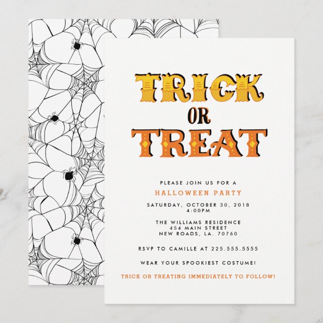 Trick or Treat Spider Halloween Party Invitation (Front/Back)